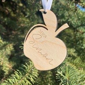 Custom Handmade Wooden Teacher Apple Ornament